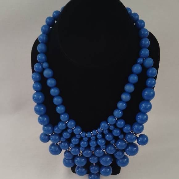 Blue Statement Beaded Bib Necklace - Women Jewelry - Picture 4 of 6